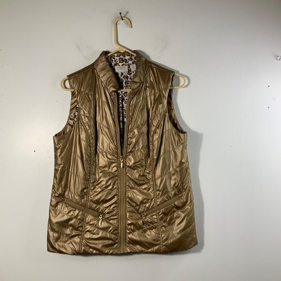 Womens Chicos Gold Nylon Zip Vest Light Insulation M Gold Nylon Polyester - Picture 1 of 4